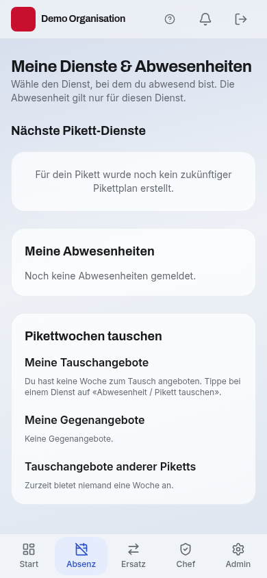 abwesenheiten Smartphone – anonymisierte Testansicht